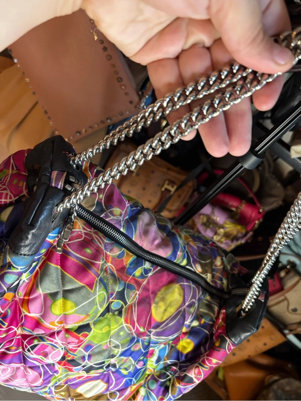 Chanel Multicolor Quilted Chain-Handle Shoulder Bag read description